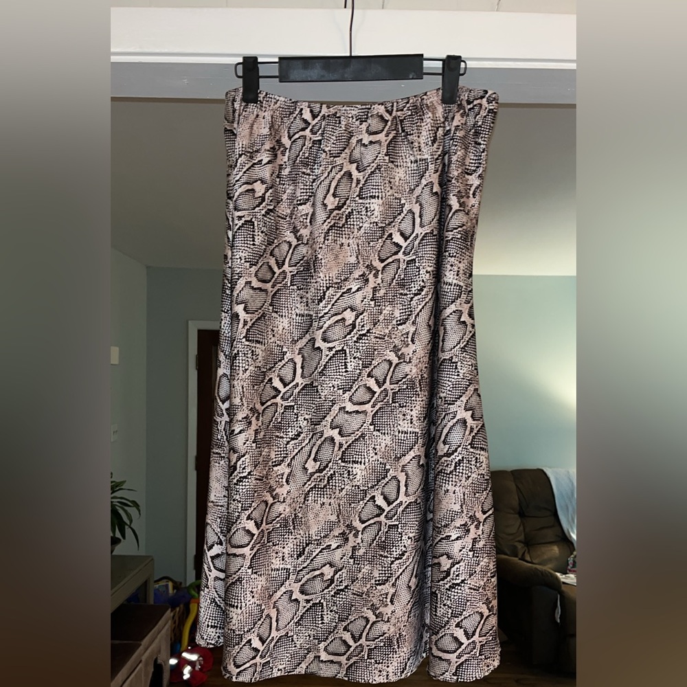 French Connection Beige Snake Pattern Midi Skirt